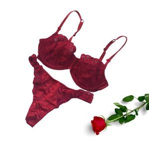 Matching Victoria Secret Lingerie Set | Red Lace Bra and Thong